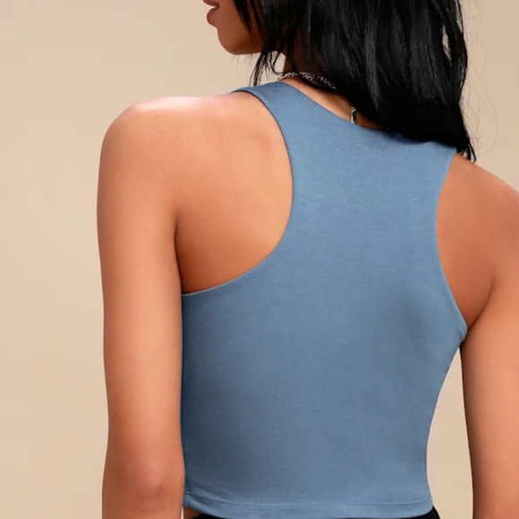Lulus Basics Feel Like Dancing Denim Blue Crop Top - Size M - NWT - Picture 3 of 6
